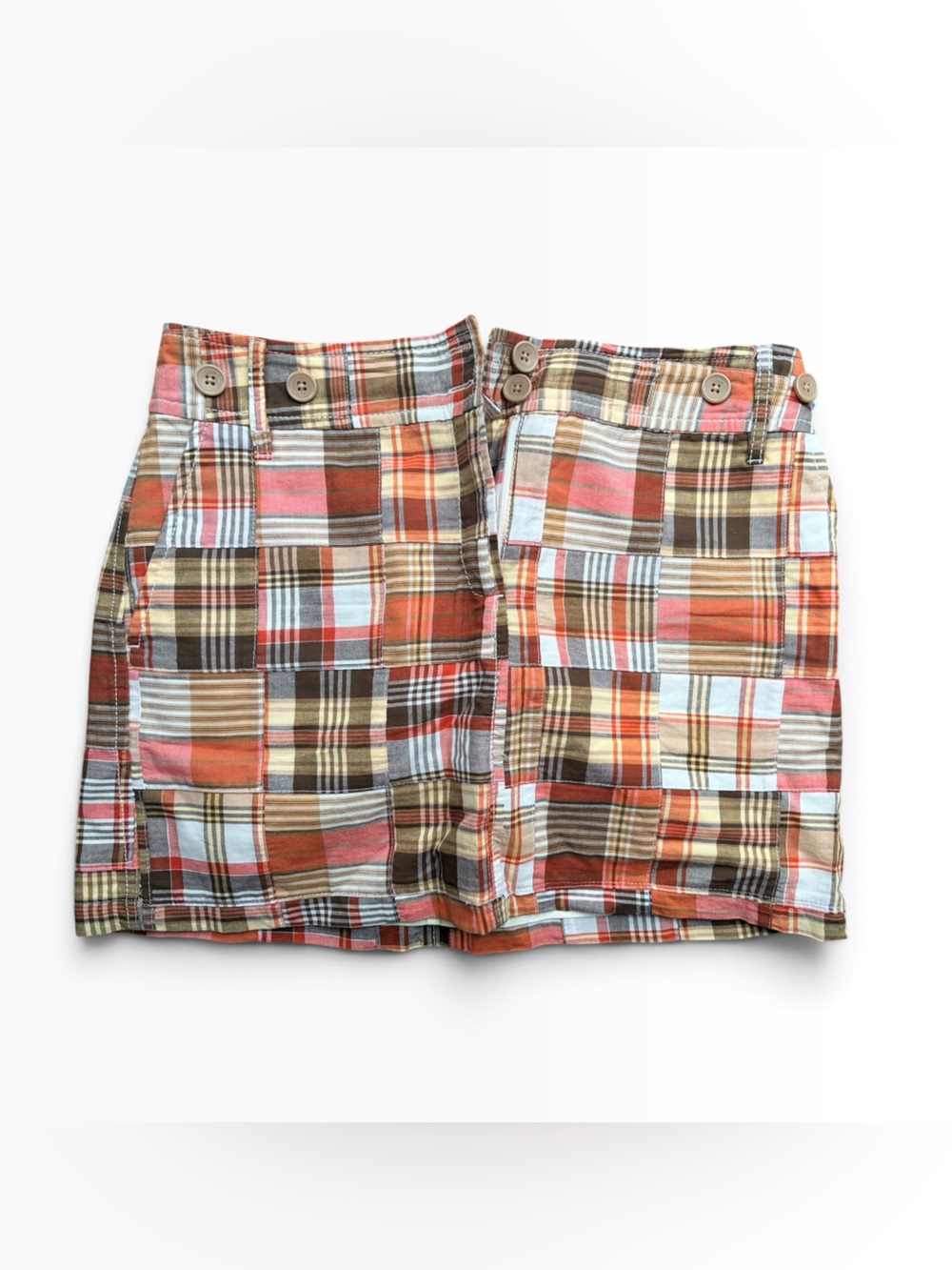 LOFT Patchwork Plaid Mini Skort - Orange, Brown, Cream